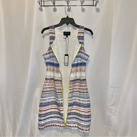 Romeo + Juliet Neon Multi Ombre Perforated Zip-Up Sleeveless A-Line Sheath Dress - Picture 8 of 11